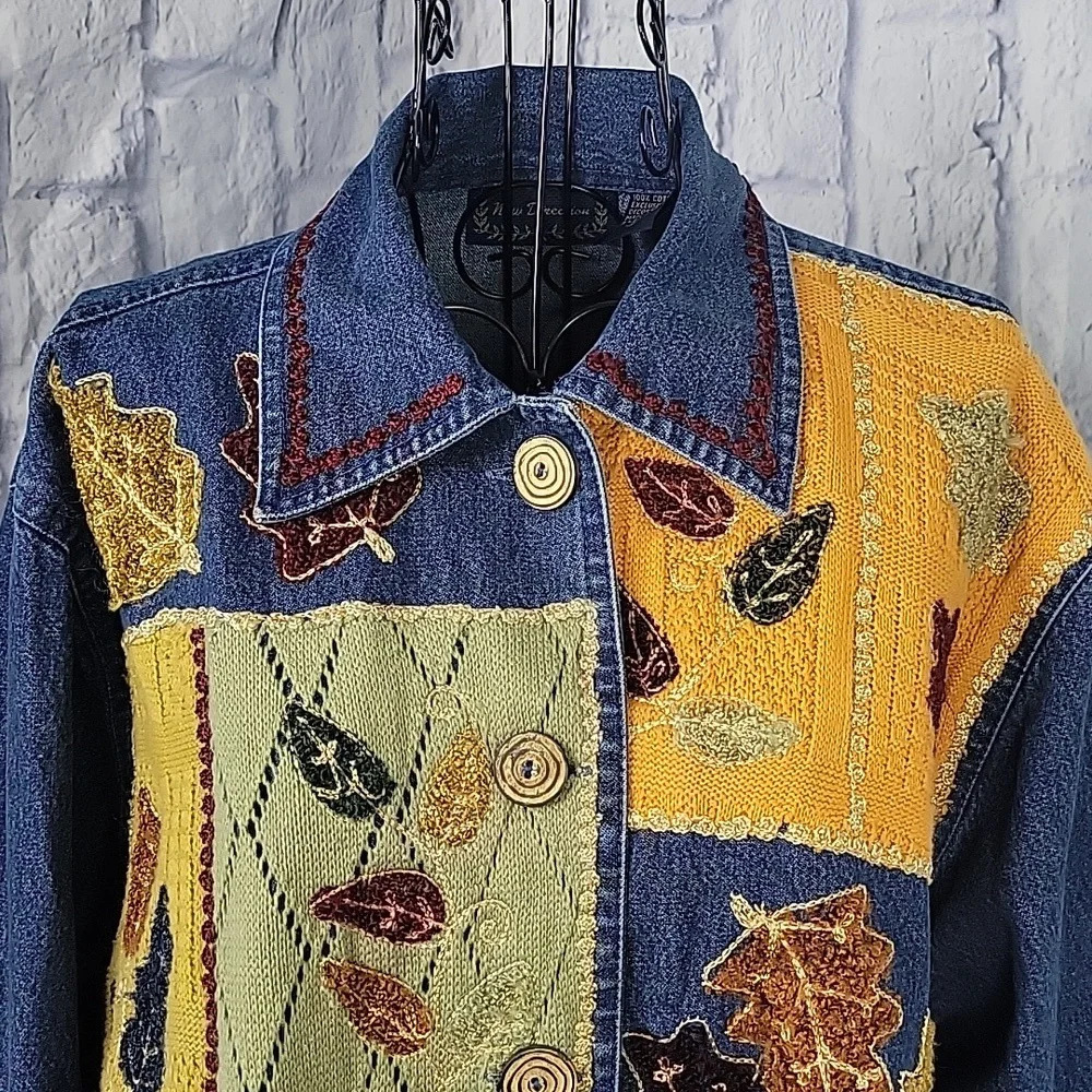 NEW DIRECTIONS Embroidered and Crochet Patches Fall‎ Denim Jacket Small - Picture 2 of 7